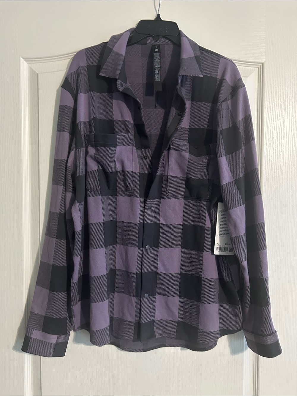Men's Purple and Black Plaid Button-Up Shirt